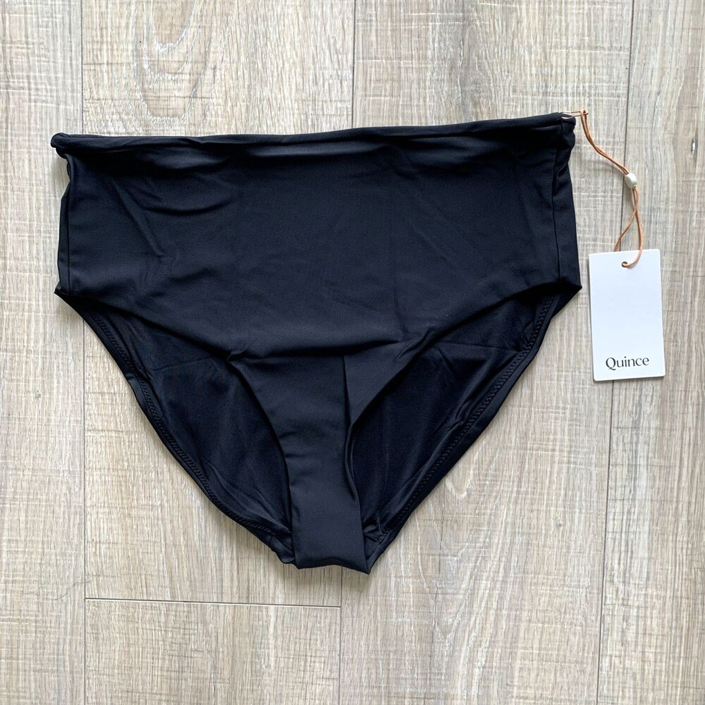 Quince Italian High-Rise Bikini Bottom Swim Black Womens Large L